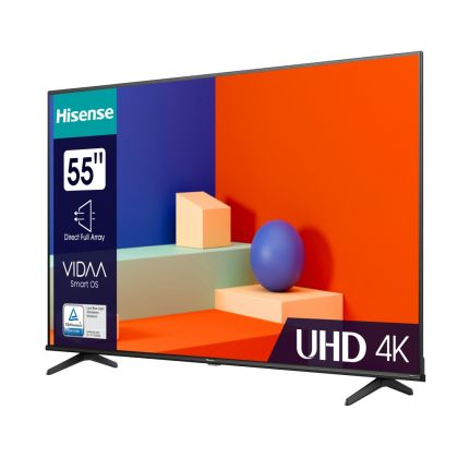 Hisense TV 55" A6K, 4K Ultra HD 3840x2160, DLED, DFA, Precision Color, HDR 10+, HLG, Dolby Vision, DTS Virtual X, Smart TV, WiFi, BT, AnyView Cast, Gaming Mode, 1xHDMI2 eArc, 2xHDMI, 2xUSB , LAN, CI+, DVB-T2/C/S2, Black