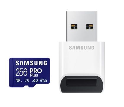 Memorie Samsung 256 GB micro SD Card PRO Plus cu cititor USB, UHS-I, citire 180 MB/s - scriere 130 MB/s