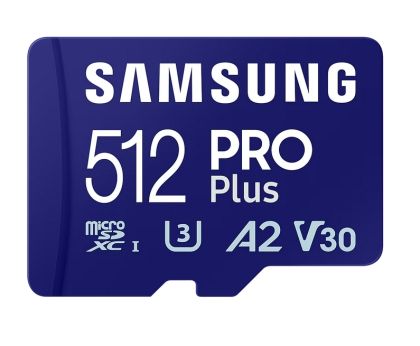 Memorie Samsung 512 GB micro SD Card PRO Plus cu adaptor, UHS-I, citire 180 MB/s - scriere 130 MB/s