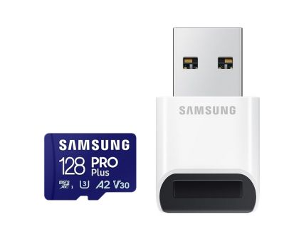 Memorie Samsung 128 GB micro SD Card PRO Plus cu cititor USB, UHS-I, citire 180 MB/s - scriere 130 MB/s
