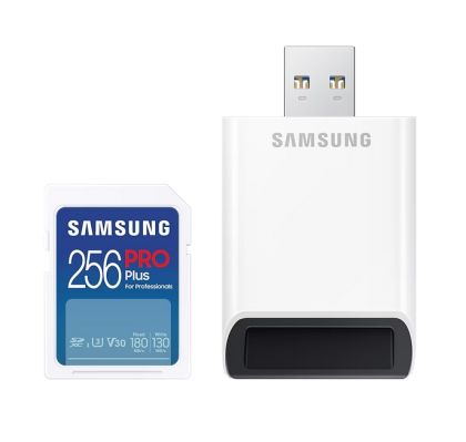 Memorie Samsung 256GB SD PRO Plus + USB Reader, Class10, Citire 180MB/s - Scriere 130MB/s