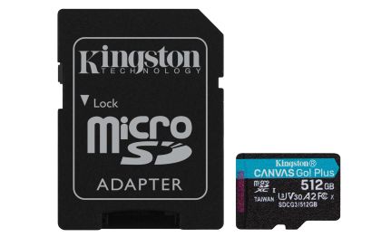 Card de memorie Kingston Canvas Go! Plus microSDXC 512GB, UHS-I, Clasa 10, U3, V30, A2, Adaptor
