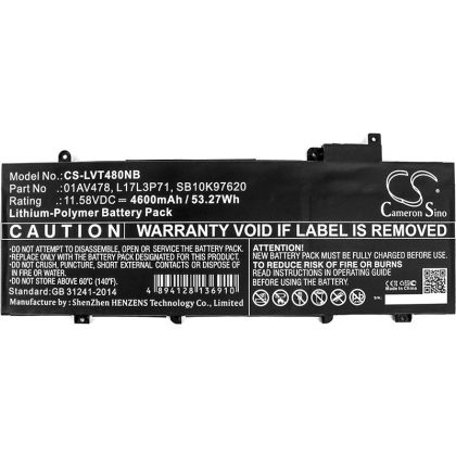 Laptop Battery for LENOVO ThinkPad T480s  L17L3P71 11.58V 4600mAh CAMERON SINO