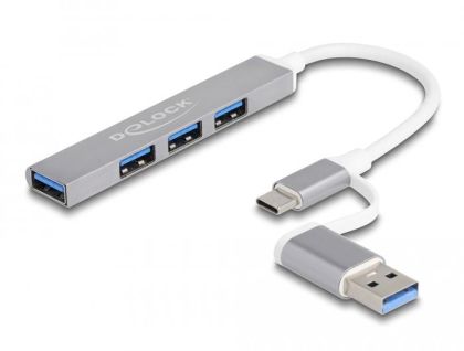 Deblocați hub USB, USB-C / USB-A - 3 x USB-A 2.0 + 1 x USB-A 5 Gbps