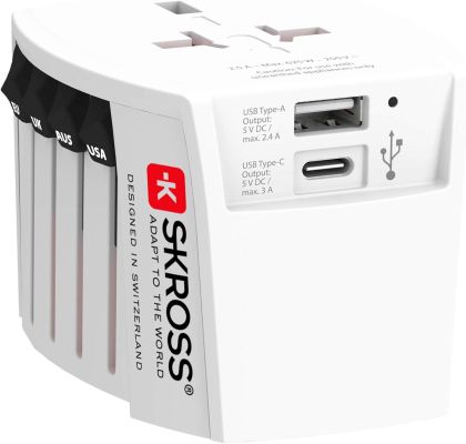 Adaptor SKROSS PRO MUV USB-A, USB-C, 1.302962, World, Alb