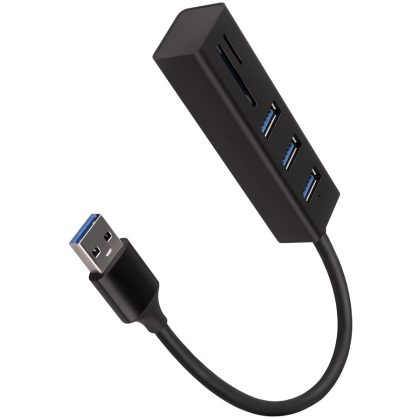 AXAGON HMA-CR3A 3x USB-A + SD/microSD, hub USB 3.2 Gen 1, metal, cablu USB-A de 20 cm