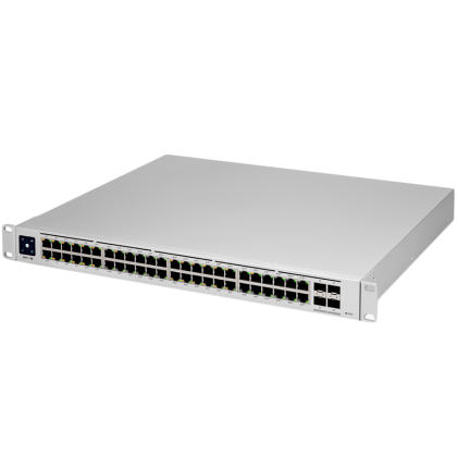 Switch Ubiquiti Layer 3 cu (48) porturi GbE RJ45 și (4) porturi 10G SFP+.