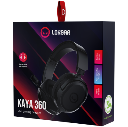 LORGAR Kaya 360, Căști de gaming USB cu microfon, CM108B, Plug&Play, cablu de conectare USB-A 2m, căști din material textil, dimensiune: 192*184,7*88mm, 0,314kg, negru
