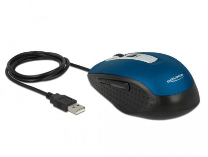 Mouse optic DeLock, USB-A, 5 butoane, Albastru