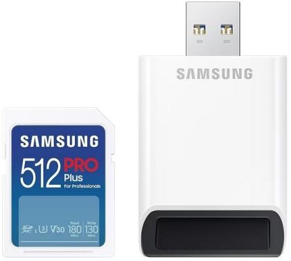 Card de memorie Samsung PRO Plus, Card SD, 512GB, Cititor USB, Alb