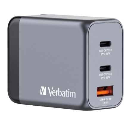 Charger Verbatim GNC-65 GaN Charger 3 Port 65W USB A/C (EU/UK/US)