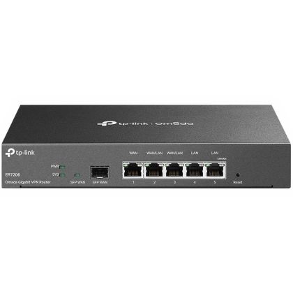 Router VPN TP-Link ER7206 Omada Gigabit Multi-WAN, 1× G SFP WAN Port, 1× G RJ45 WAN Port, 2× G WAN/LAN porturi RJ45, 2× G RJ45 LAN port, 100 tuneluri VPN IPsec, 50 PPTP/ Tuneluri VPN L2TP, 50 de tuneluri OpenVPN, 150000 de sesiuni simultane, încărcareEchi