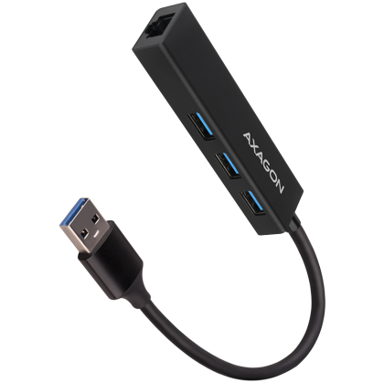 AXAGON HMA-GL3A 3x USB-A + GLAN, USB3.Hub 2 Gen 1, metal, 20 cm USB-Acablu