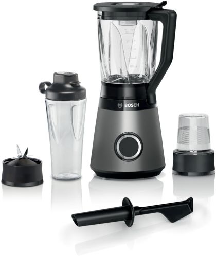 Blender Bosch MMB6177S Series 4, VitaPower Blender, 1200 W, Glass ThermoSafe jug 1.5 l, Tritan ToGo bottle 0.6 l, Two speed settings and pulse function, ProEdge stainless steel blades made in Solingen, Silver