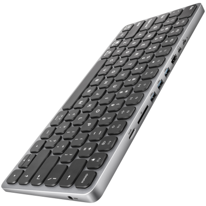 Tastatură AXAGON HMC-KB USB-C 5Gbps cu HUB, microSD/SD, 3x USB-A, HDMI 4K/60Hz, PD 100W, audio, aspect SUA
