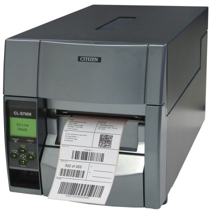Imprimantă de etichete Citizen Label Imprimantă industrială CL-S700IIDT DP, Viteză 200 mm/s, Lățime de imprimare 4" (104 mm)/Lățime suport min-max (12,5-118 mm)/Dimensiune rolă max 200 mm, Dimensiune miez (25-75 mm), 203dpi/USB/RS-232+card opt.LinkServer/