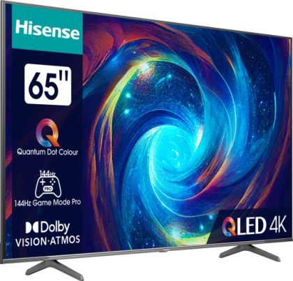 Телевизор Hisense 65" E7KQ Pro, 4K Ultra HD 3840x2160, QLED, Quantum Dot, 120Hz, HDR 10+ adaptive, HLG, Dolby Vision, DTS Virtual X, Smart TV, WiFi 5GHz, WiFi Direct, BT, Anyview Cast, 3xHDMI, 2xUSB, LAN, CI+, DVB-T2/C/S2, Black