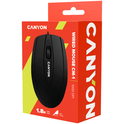 CANYON CM-1, Mouse optic cu fir cu 3 butoane, DPI 1000, Negru, lungime cablu 1.8m, 100*51*29mm, 0.07kg