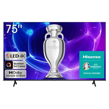 Televizor Hisense 75" E7KQ, 4K Ultra HD 3840x2160, QLED, Quantum Dot, HDR 10+, HLG, Dolby Vision, DTS Virtual X, Smart TV, WiFi 5GHz, WiFi Direct, BT, Anyview Cast, 3xHDMI, 2xUSB, LAN, CI+ , DVB-T2/C/S2, negru