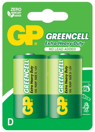 Baterie zinc carbon GP R20, Greencell 13G-U2, 2 buc. în ambalaj, blister, 1,5V