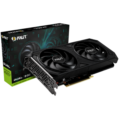 Palit RTX 4060Ti Dual 8GB GDDR6, 128 biți, 1x HDMI 2.1, 3x DP 1.4a, două ventilatoare, 1x conector de alimentare cu 8 pini, PSU recomandat 650W, NE6406T019P11060D