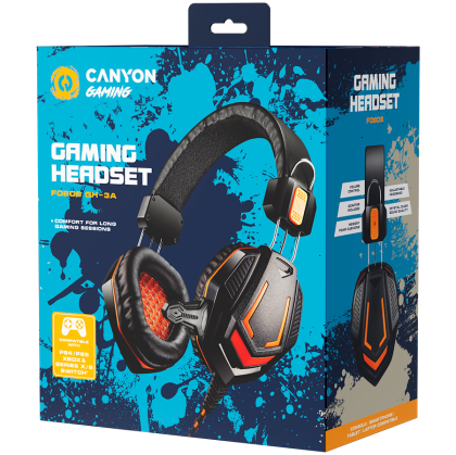 CANYON Fobos GH-3A, Gaming headset 3.5mm jack with microphone and volume control, with 2in1 3.5mm adapter, cable 2M, Black, 0.36kg