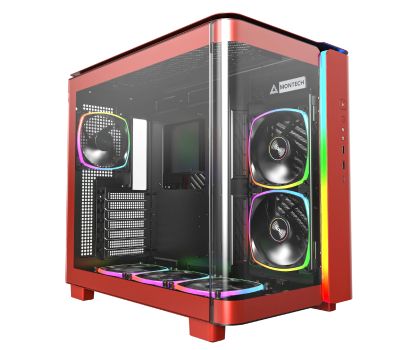 Montech KING 95 Pro, Dual Chamber Mid-tower Case, 6 ARGB Fans, 2 Front Panels, Red