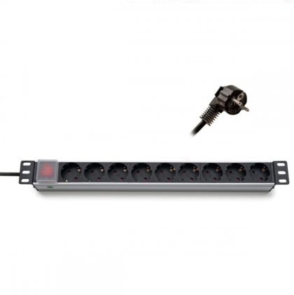 Accessory Formrack 19" 9 way power outlet strip (Schuko 230V) with on/off switch Aluminum 1U