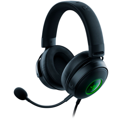 Razer Kraken V3, căști de gaming, microfon cardioid HyperClear detașabil, drivere TriForce Titanium de 50 mm, căști de transfer termic/plăci/cu spumă cu memorie, THX Spatial Audio, alimentat de Razer Chroma™ RGB, USB-A