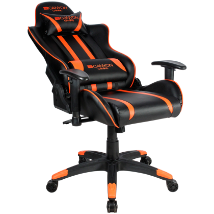 CANYON Fobos GS-3, Scaun gaming, piele PU, spumă turnată la rece, cadru metalic, mecanism Top gun, 90-165 grade, cotieră 2D, ridicare pe gaz clasa 4, bază din nailon 5 stele, rotă PU de 60 mm, negru+portocaliu.