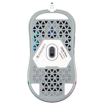 Mouse de gaming Endorfy GEM Plus Onyx alb, senzor optic de jocuri PIXART PAW3370, 19000 DPI, design ușor 67G, comutatoare KAILH GM 8.0, cablu Paracord de 1,8 m, patine PTFE, lumini ARGB, 2 ani garanție