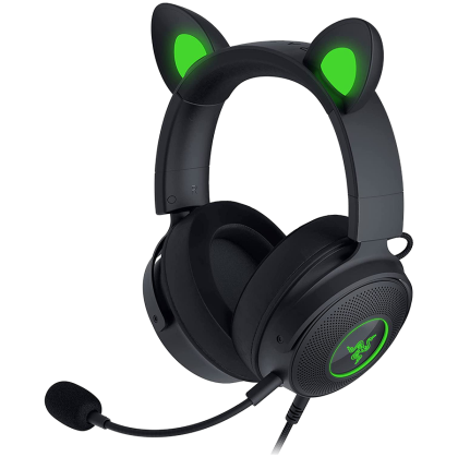 Razer Kraken Kitty V2 Pro, căști cu fir pentru jocuri, Razer Chroma RGB, iluminare reactivă în flux, mod andocat, drivere audio de 50 mm, USB, microfon pasiv cu anulare a zgomotului, control al volumului