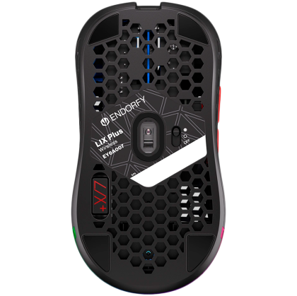 Mouse de gaming wireless Endorfy LIX Plus, senzor optic de jocuri PIXART PAW3370, 19000 DPI, design ușor 69G, comutatoare KAILH GM 8.0, cablu Paracord de 1,6 m, patine PTFE, lumini ARGB, 2 ani garanție