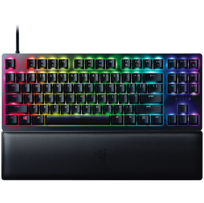 Razer Huntsman V2 Tenkeyless, tastatură optică pentru jocuri (comutator optic clic), aspect SUA, capace PBT Doubleshot, spumă de amortizare a sunetului, Razer Chroma™ RGB, frecvență de sondare de până la 8000 Hz, placă superioară mată din aluminiu