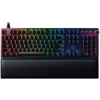 Razer Huntsman V2, Optical Gaming Keyboard with Near-zero Input Latency (Clicky Optical Switch), US Layout, Doubleshot PBT Keycaps, Sound Dampening Foam, Razer Chroma™ RGB, Up to 8000Hz polling rate, Aluminum matte top plate