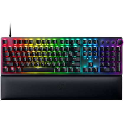 Razer Huntsman V2, tastatură optică pentru jocuri (comutator roșu liniar), aspect SUA, tastaturi PBT Doubleshot, spumă de amortizare a sunetului, Razer Chroma™ RGB, frecvență de sondare de până la 8000 Hz, placă superioară mată din aluminiu