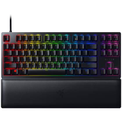 Razer Huntsman V2 Tenkeyless, tastatură optică pentru jocuri (comutator roșu liniar), aspect SUA, capace PBT Doubleshot, spumă de amortizare a sunetului, Razer Chroma™ RGB, frecvență de sondare de până la 8000 Hz, placă superioară mată din aluminiu