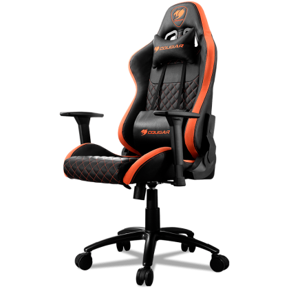 COUGAR Armor Pro Orange, Full Steel Frame, Breathable PVC Leather, Diamond Check Pattern Design, Micro Suede-Like Texture, Head and Lumbar Pillow, Mid Size, 3D Arm Rest Directions, Class 4 Gas Lift Cylinder, Orange / Black, 120 kg Weight Limit