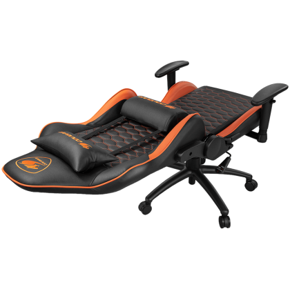 COUGAR OUTRIDER - Orange, Gaming Chair, Premium PVC Leather, Head and Lumbar Pillow, High Density Shaping Foam, Continuous 180º Reclining, Adjustable Tilting Resistancer, 2 Direction Adjustable armrest, Full Steel Frame, Class 4 Gas Lift Cylinder