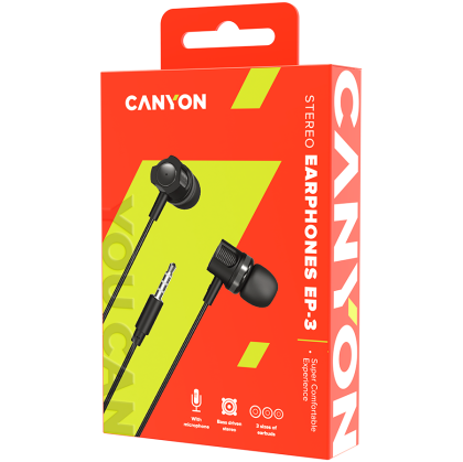 CANYON Stereo earphones with microphone, 1.2M, dark gray