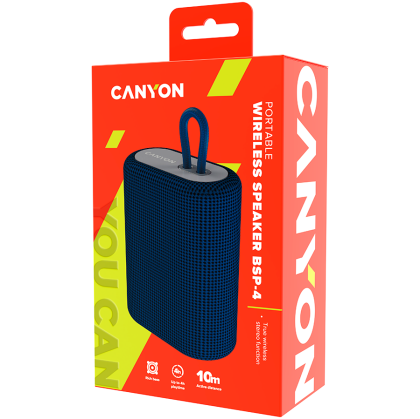 CANYON BSP-4, Bluetooth Speaker, BT V5.0, BLUETRUM AB5365A, TF card support, Type-C USB port, 1200mAh polymer battery, Blue, cable length 0.42m, 114*93*51mm, 0.29kg