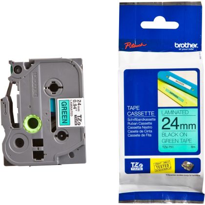 BROTHER P-Touch TZE-751 negru pe verde 24mm