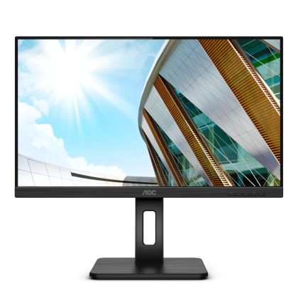 Monitor AOC Q24P2Q, 23.8" IPS WLED, 2560x1440@75Hz, 4ms GtG, 250cd m/2, 1000:1, DCR 50M:1, FlickerFree, Low Blue Light, 2Wx2, Tilt, Height Adjust, Pivot, Swivel, D-SUB , HDMI, DP, USB hub