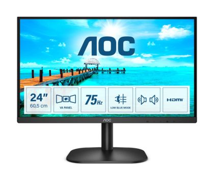 Monitor AOC 24B2XDAM, 23.8" VA WLED, 1920x1080@75Hz, 4ms GtG, 250cd/m2, 3000:1, DC20M:1, FlickerFree, Low Blue Light, 2Wx2, Tilt, D-SUB, DVI, HDMI