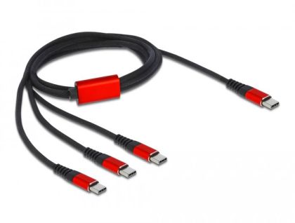 Cablu de încărcare Delock 3 în 1, USB-C - 3 x USB-C, 1 m, negru/roșu