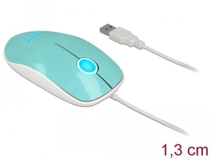 Mouse optic DeLock, USB-A, cablu 1,3 m, USB, 1200 dpi, turcoaz