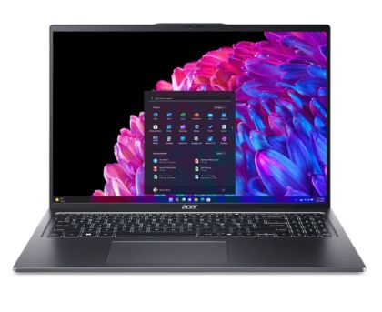 Laptop Acer Swift Go16, SFG16-72-7964, Intel Core Ultra 7 155H (până la 4,80 GHz, 24MB), 16" 3.2K OLED 120Hz, 32GB LPDDR5, 1024GB PCIe NVMe SSD, Micro Intel UMA6, CRBT, CRBT+ SD, QHDCamera, FPR, Win 11 Home, gri