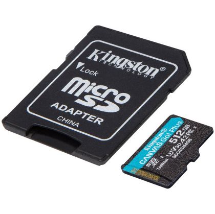 Card microSDXC Canvas Go Plus 170R A2 U3 V30 Kingston de 512 GB + ADP, EAN: 740617301328