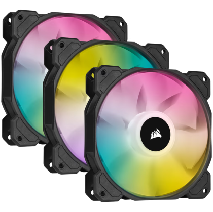 Corsair SP Series, SP120 RGB ELITE, 120mm RGB LED Fan with AirGuide, Triple Pack with Lighting Node CORE, EAN:0840006636656