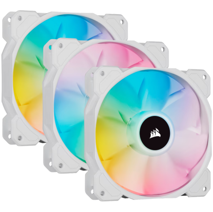 Corsair SP Series, White SP120 RGB ELITE, 120mm RGB LED Fan with AirGuide, Triple Pack with Lighting Node CORE, EAN:0840006637776